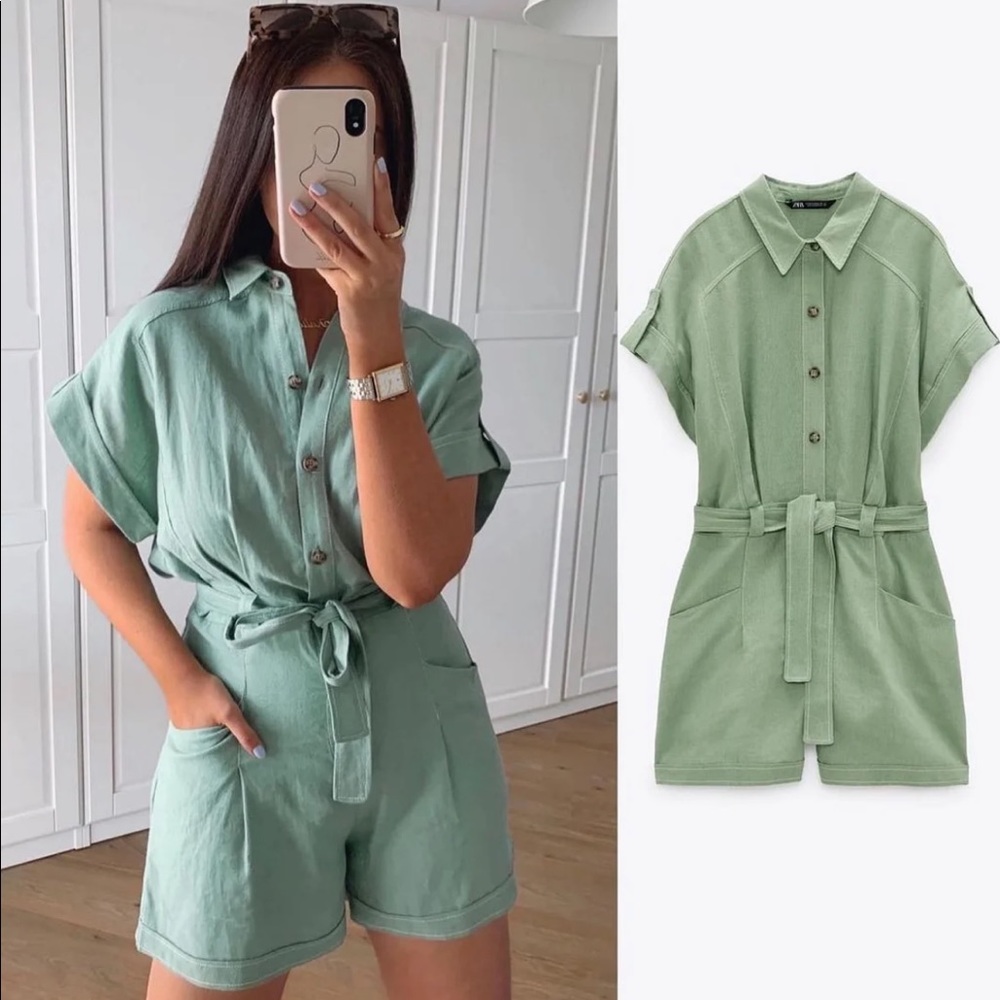 Zara topstitched jumpsuit in green